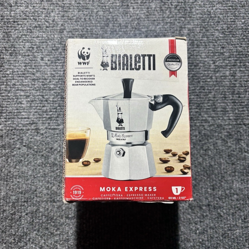 Bialetti Moka Express Stovetop Espresso Maker  1 Cup | 2 oz made in Italy silver
